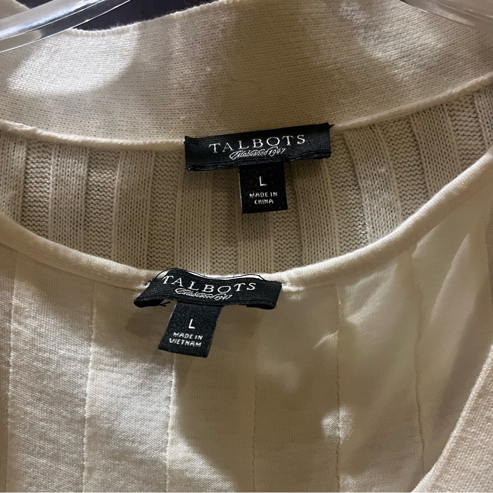 Talbots Cream Ribbed Knit Top - Picture 3 of 3